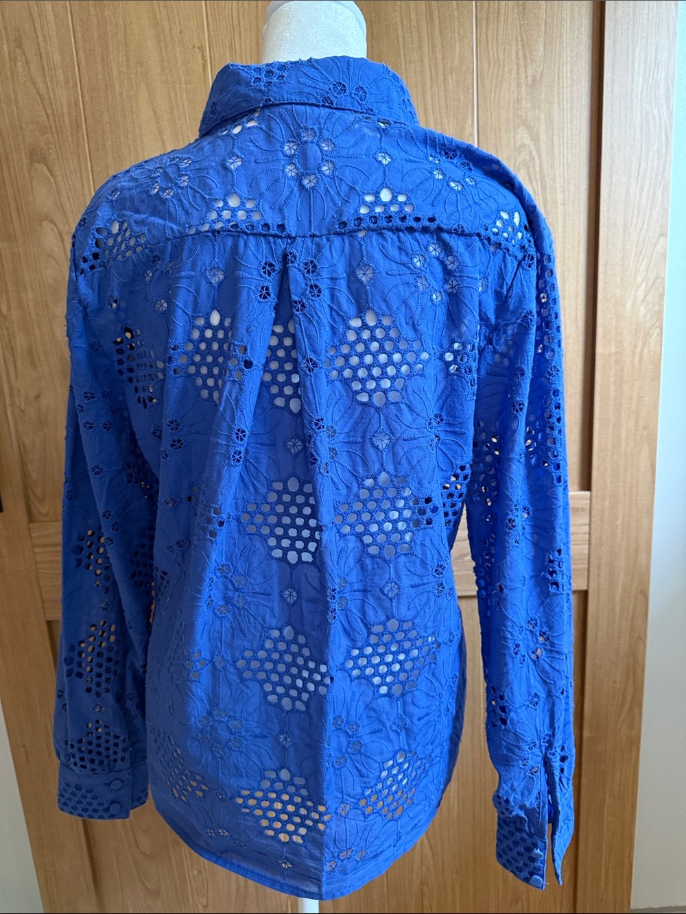 Periwinkle Blue Eyelet Floral Button-Front Women's Top - Picture 3 of 7